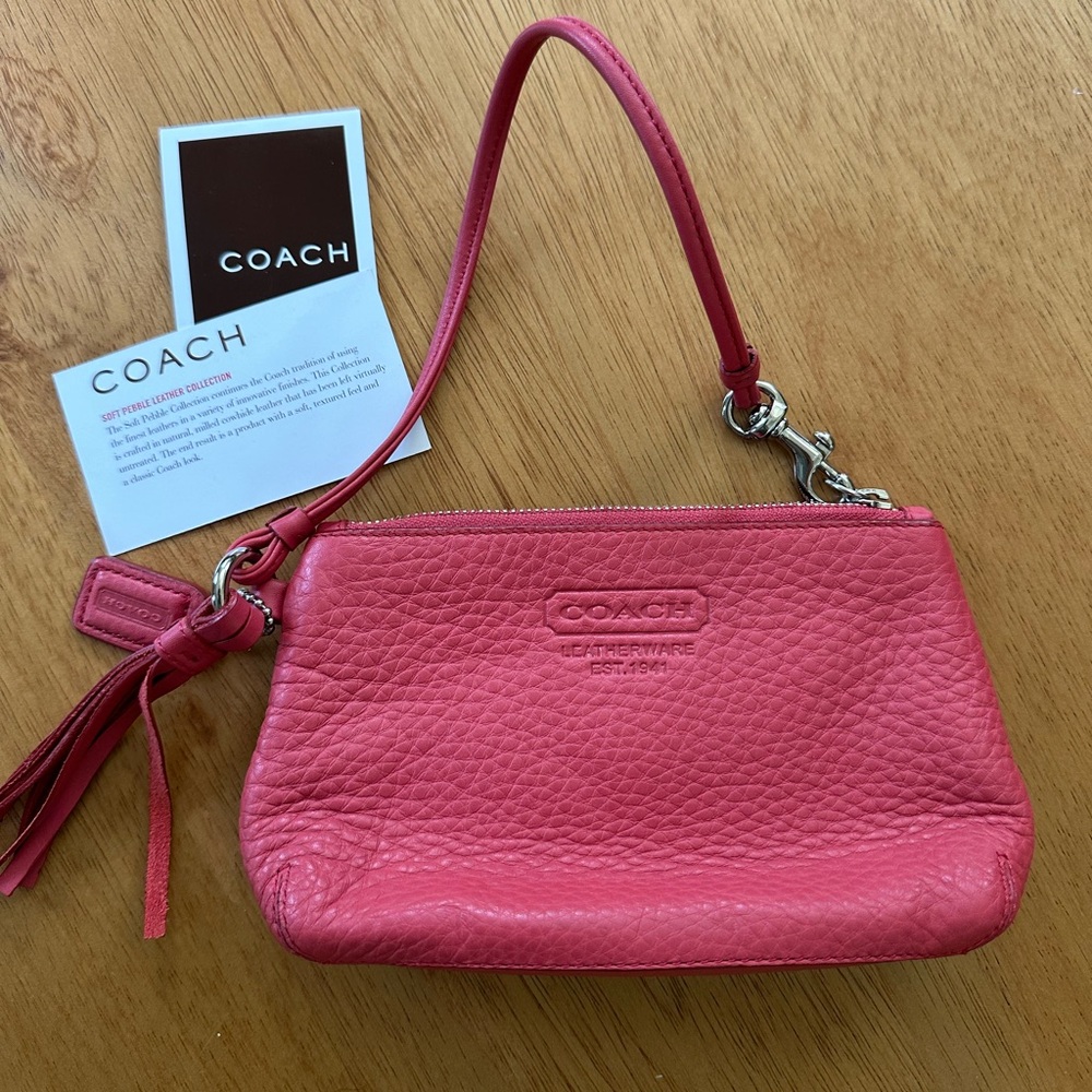 Vintage Y2K Coach Soft Pebble Leather Electric Red Wristlet